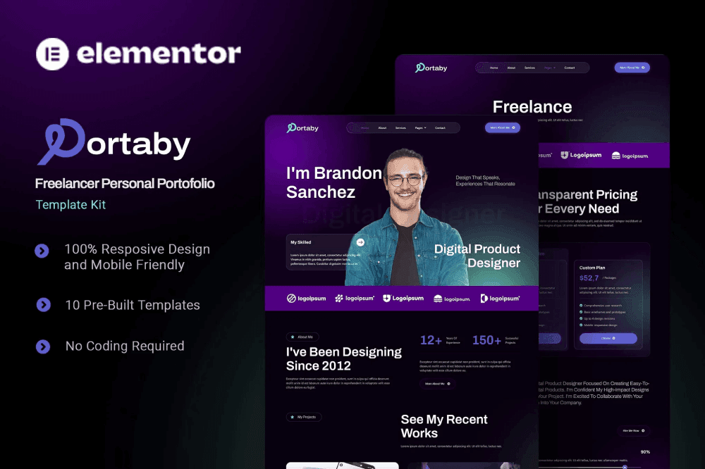 Portaby – Freelancer Personal Portofolio Elementor Template Kit TemplateGoat