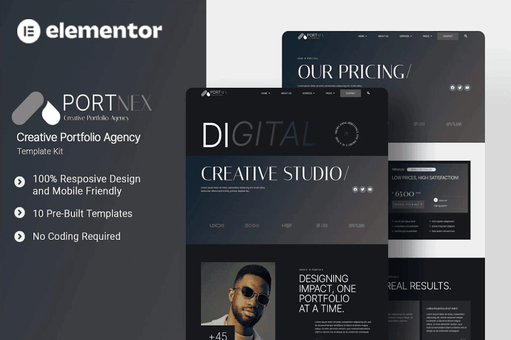 Portnex – Creative Portfolio Agency Elementor Template Kit templategoat portfolio Elementor template