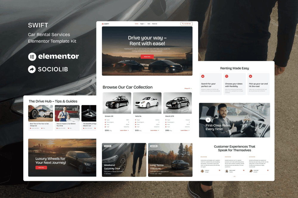 Swift – Car Rental Service Elementor Template Kit TemplateGoat Elementor Template Free Kit
