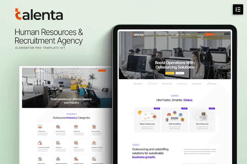 Talenta – Human Resources & Recruitment Agency Elementor Template Kit templategoat human resources Elementor template
