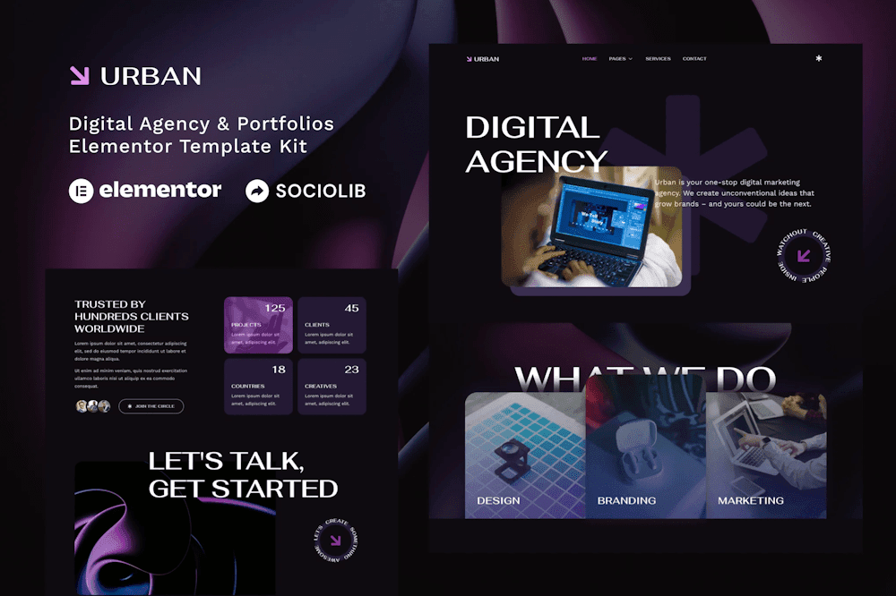 Urban – Dark Digital Agency & Portfolios Elementor Template Kit TemplateGoat digital agency Elementor template
