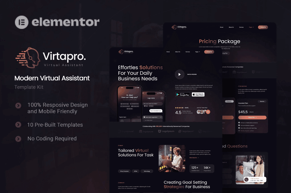 Virtapro – Modern Virtual Assistant Elementor Template Kit TemplateGoat