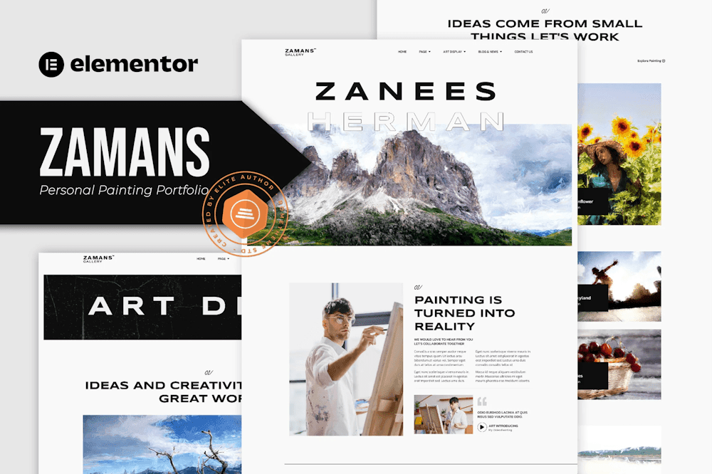 Zamans - Personal Painting Portfolio Elementor Pro Template Kit TemplateGoat painter Elementor template