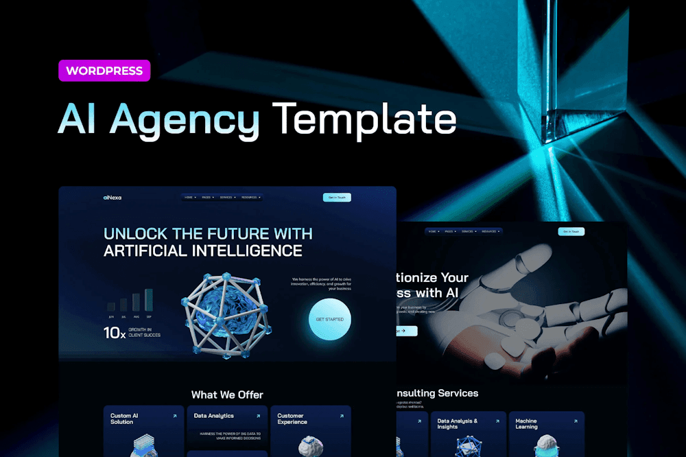 AiNexa – AI Agency Elementor Pro Template Kit TemplateGoat AI Elementor template