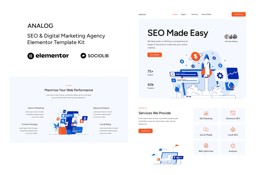 Analog - SEO & Digital Marketing Agency Elementor Template Kit SEO Elementor template