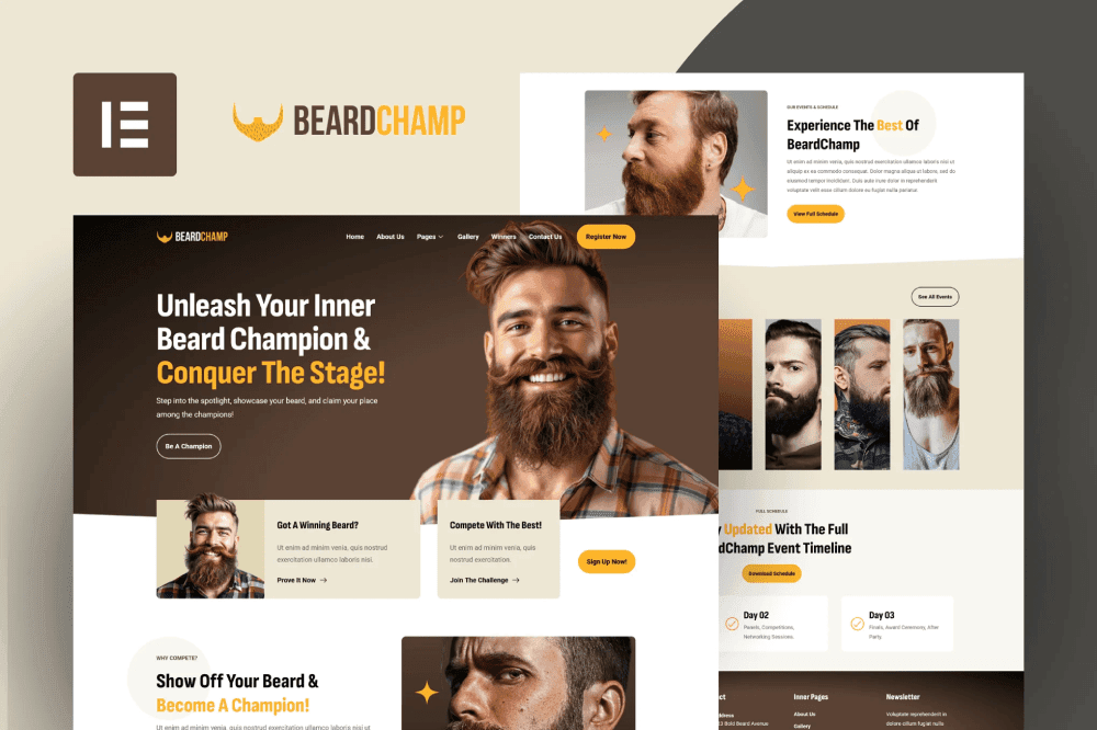 BeardChamp – Beard & Mustache Competition Elementor Template Kit TemplateGoat