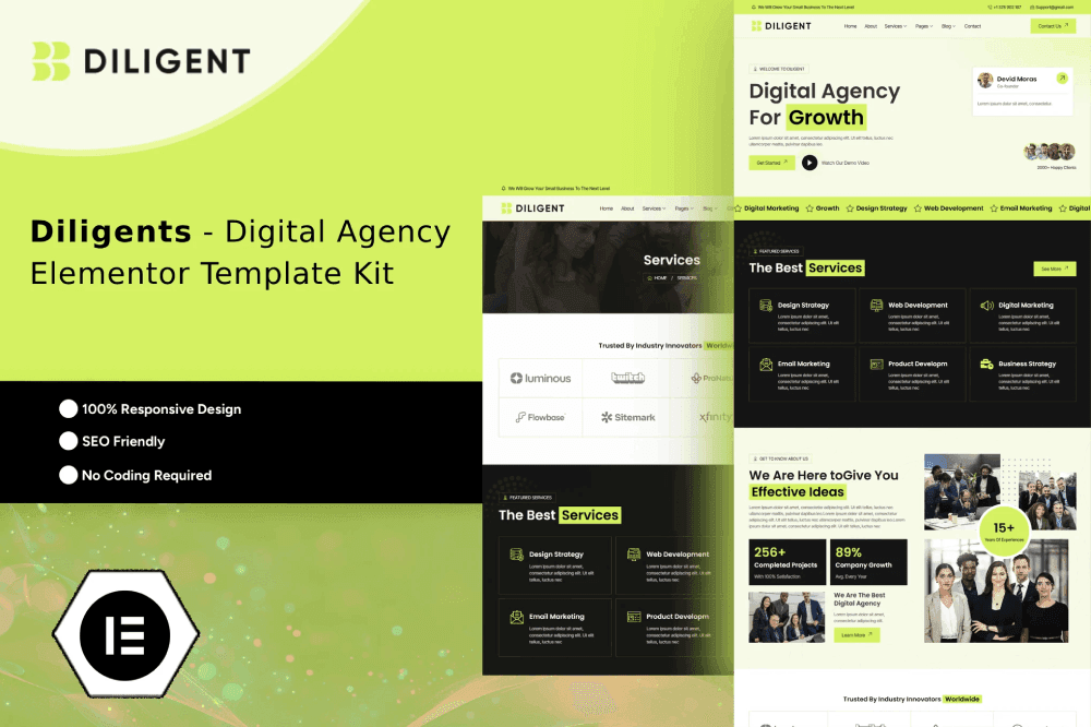 Diligent – Creative Agency & Portfolio Elementor Template Kit Diligent Elementor template