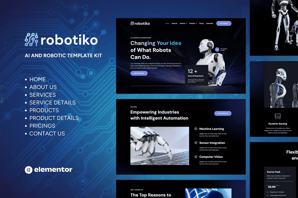 Robotiko – Robotic & AI Elementor Template Kit TemplateGoat robotics Elementor template