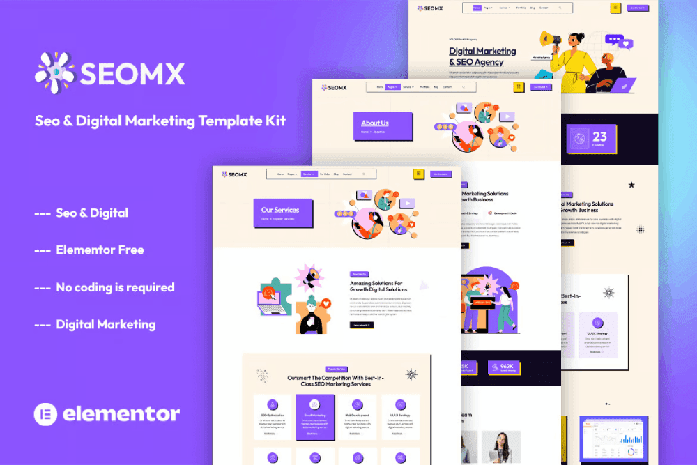 SeoMx – Seo & Digital Marketing Elementor Template Kit Templategoat digital marketing Elementor template