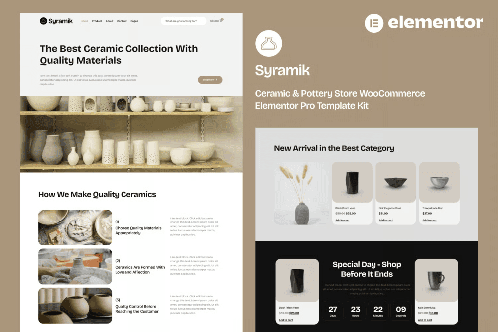 Syramik – Ceramic & Pottery Store Elementor Template Kit TemplateGoat Store Elementor Template