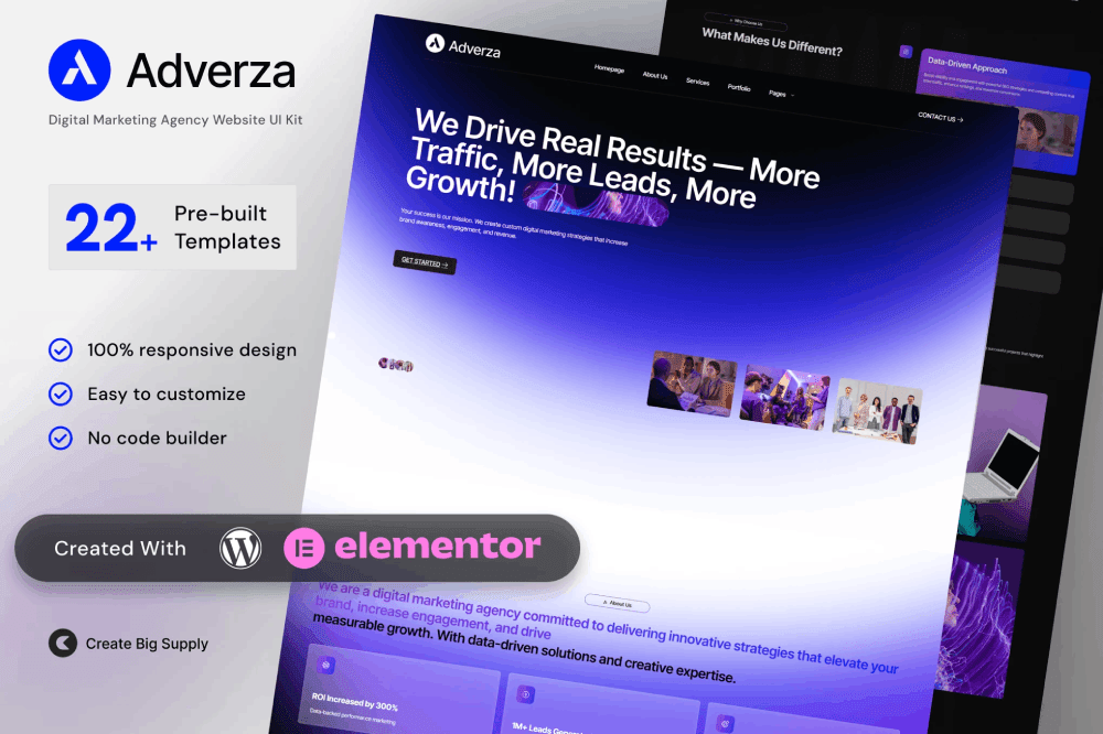 Adverza – Digital Marketing Agency Elementor Template Kit digital marketing Elementor template