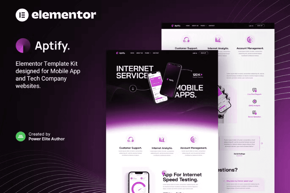 Aptify – Mobile App Landing Page & Tech Company Template Kit mobile app Elementor template