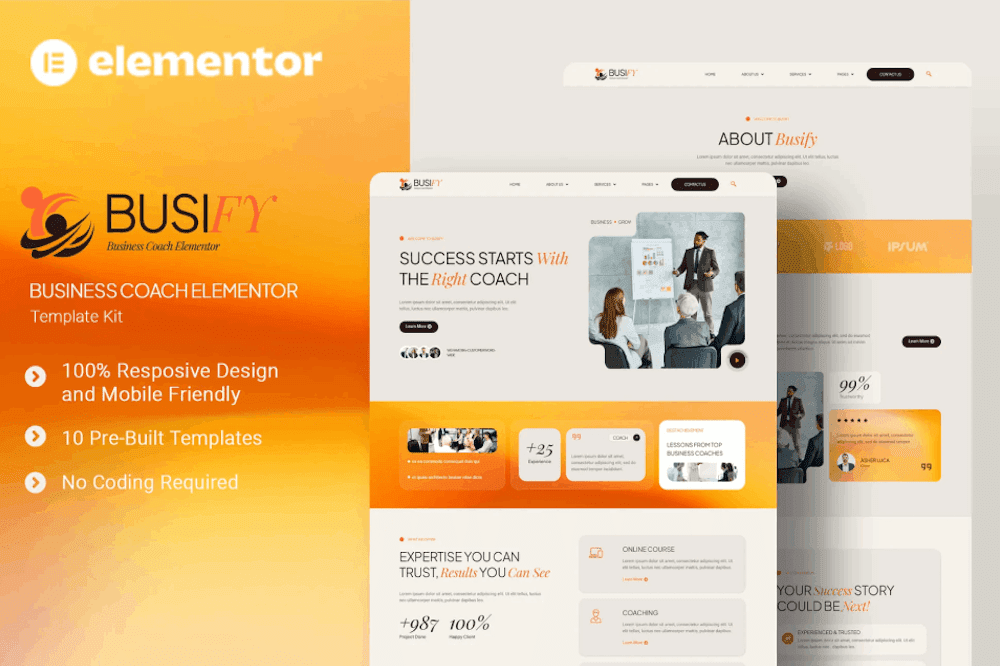 Busify – Business Coach Elementor Template Kit templategoat business coaching Elementor template