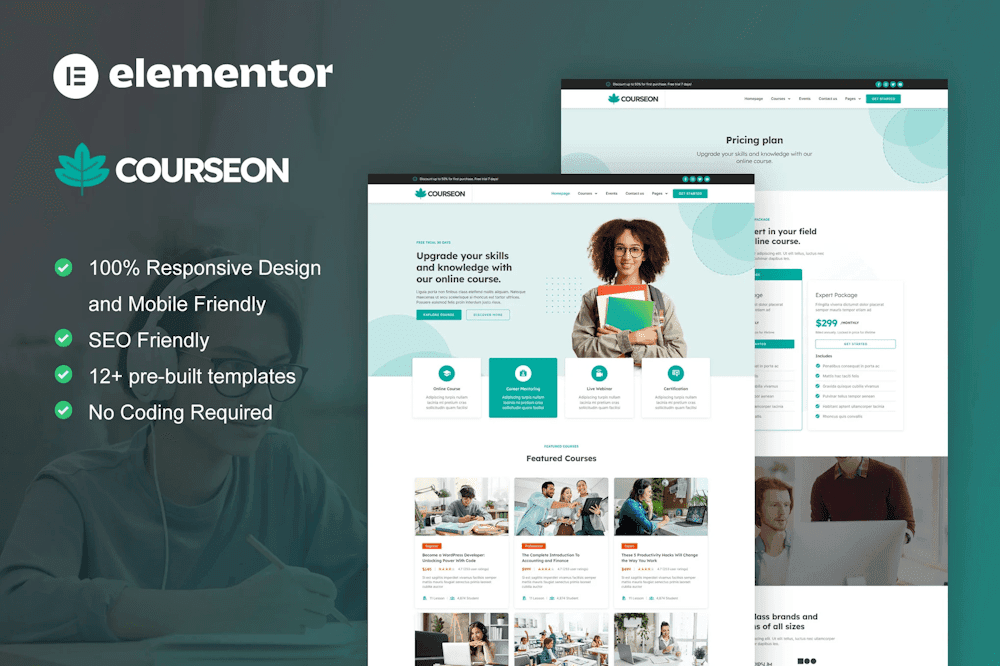 CourseOn – Online & Education Course Elementor Pro Template Kit online course Elementor template
