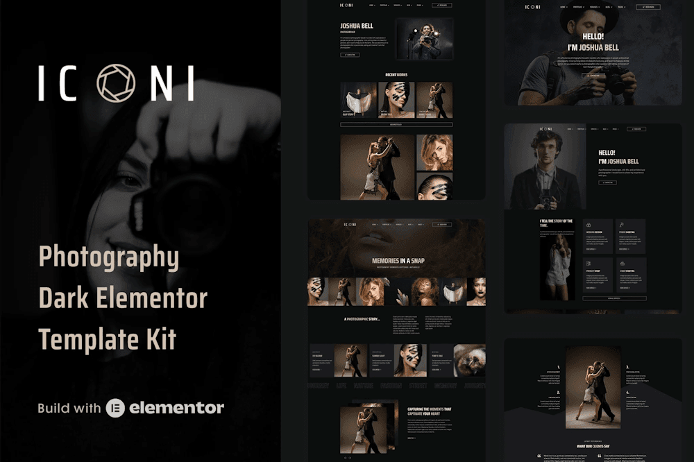 Iconi – Photography & Portfolio Elementor Template Kit termplategoat creative photography Elementor template