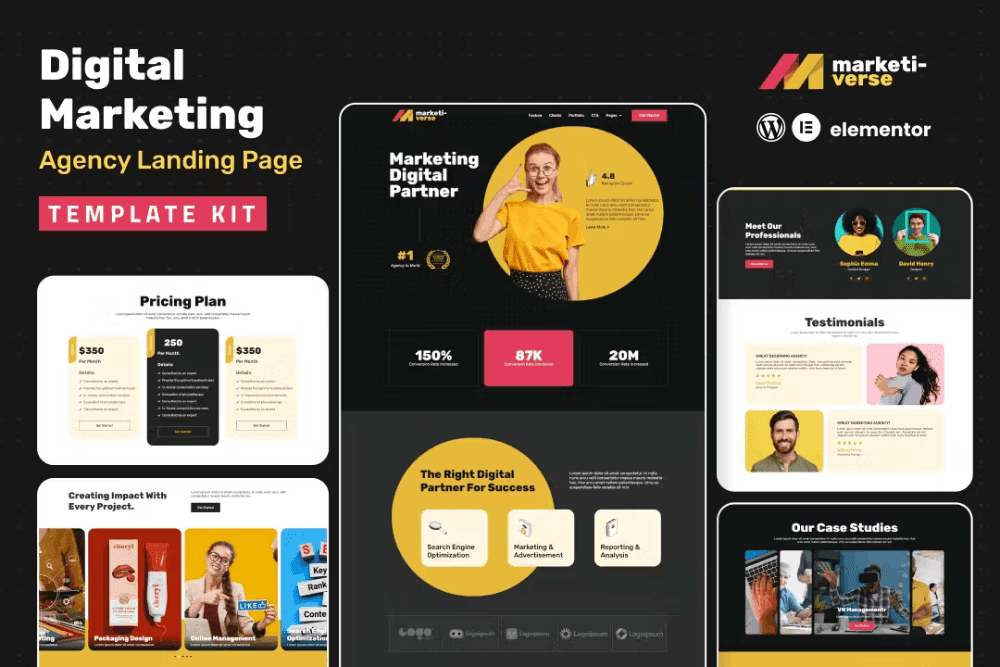 Marketiverse – Digital Marketing Services One Page Elementor Template Kit digital marketing Elementor template