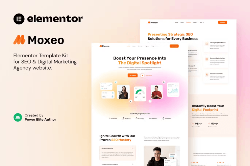 Moxeo – SEO & Digital Marketing Agency Elementor Template Kit SEO Elementor template