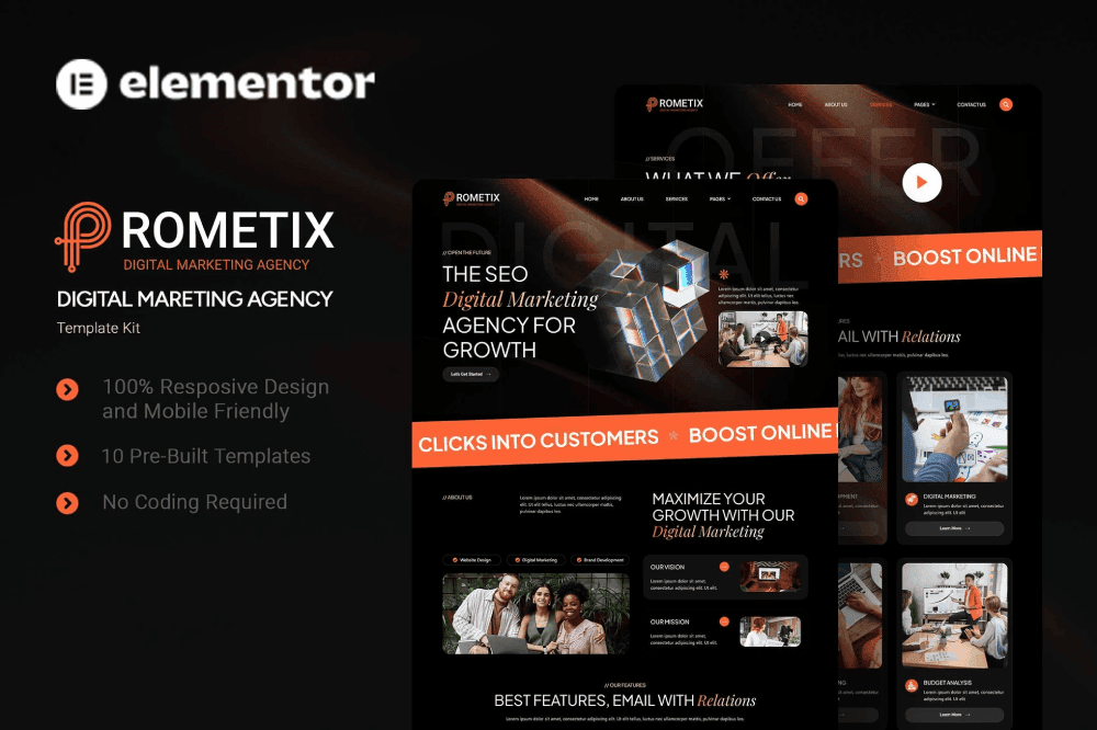 Prometix – Digital Marketing Agency Elementor Template Kit business Elementor template