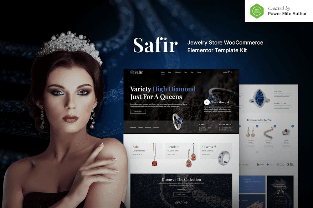 Safir – Jewelry Store WooCommerce Elementor Pro Template Kit jewelry store Elementor template