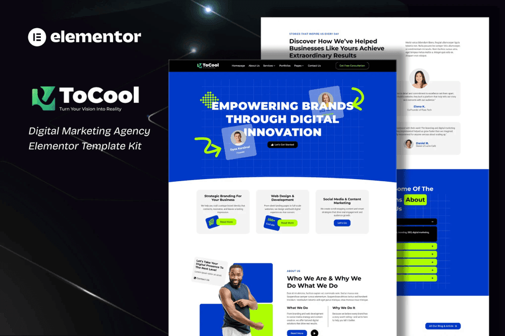 Tocool – Digital Marketing Agency Elementor Template Kit digital innovator Elementor template
