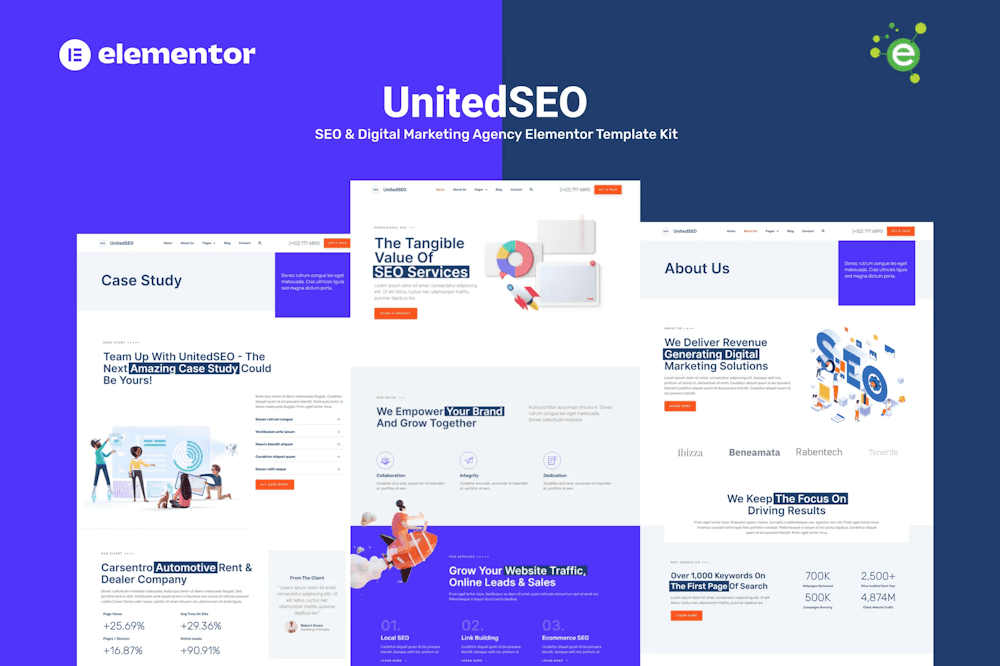 UnitedSEO – SEO and Digital Marketing Agency Elementor Template Kit SEO Elementor template