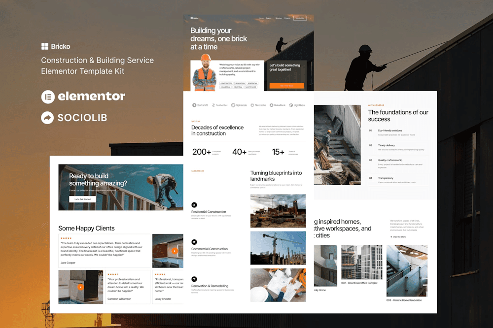 Bricko – Construction & Building Elementor Template Kit construction Elementor template