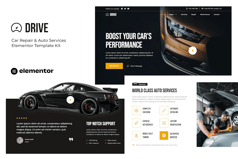 Drive – Car Repair & Auto Service Elementor Template Kit car repair Elementor template