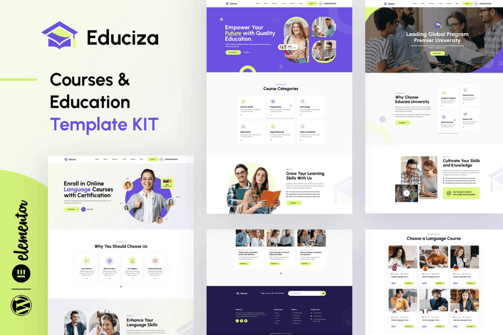 Educiza – Courses & Education Elementor Template Kit online course Elementor template