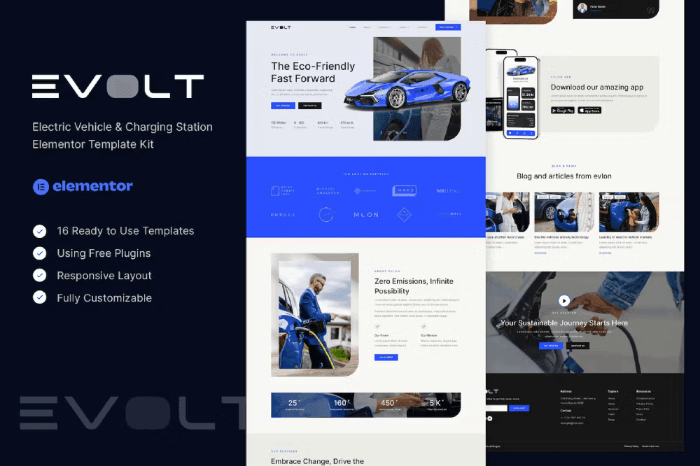 Evolt – Electric Vehicle & Charging Station Elementor Template Kit electric vehicle Elementor template