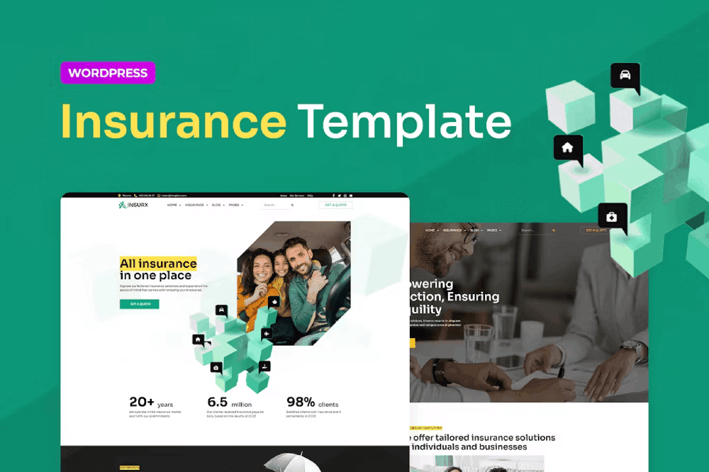 Insurx – Insurance Agency Elementor Pro Template Kit insurance Elementor template