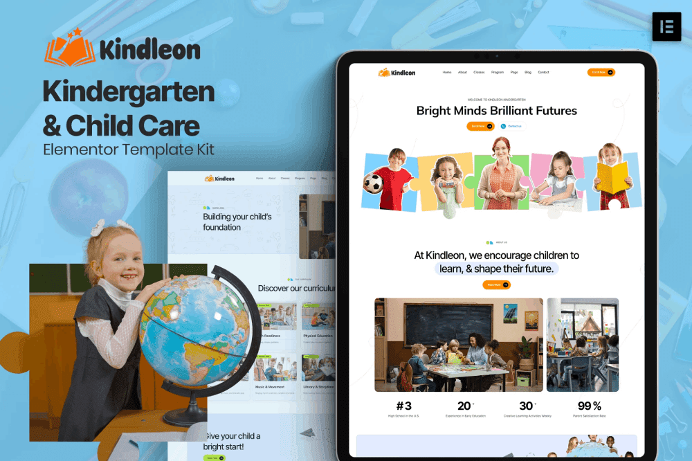 Kindleon – Kindergarten & Child Care Elementor Template Kit kindergarten Elementor template