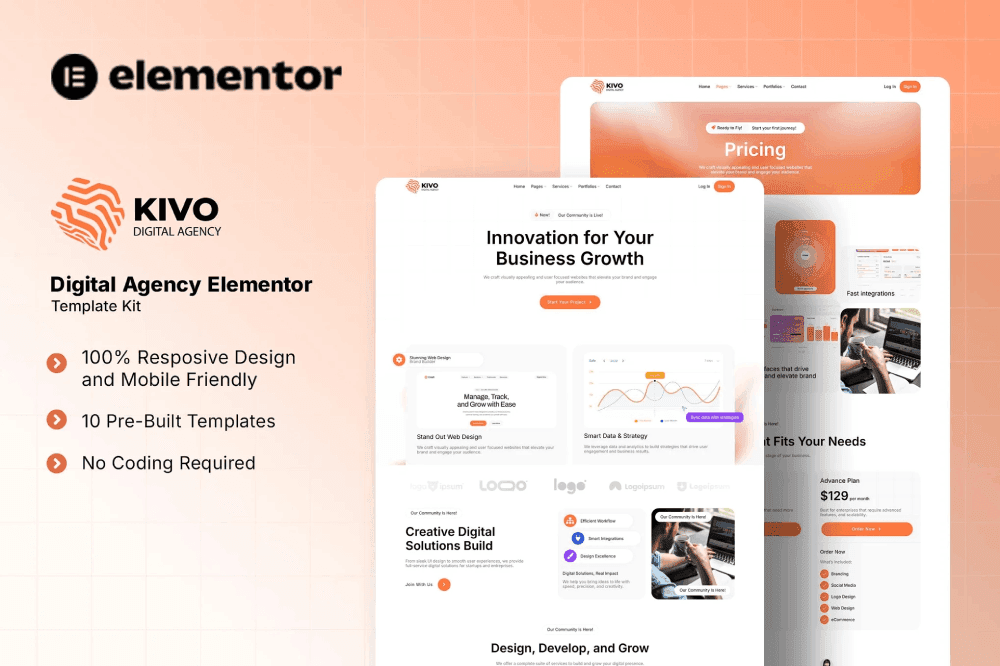 Kivo – Digital Agency Elementor Template Kit digital creative Elementor template