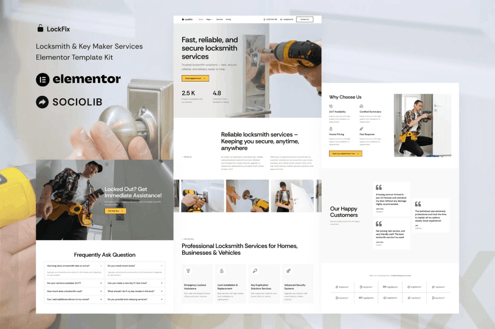 LockFix – Locksmith & Key Maker Service Elementor Template Kit locksmith Elementor template