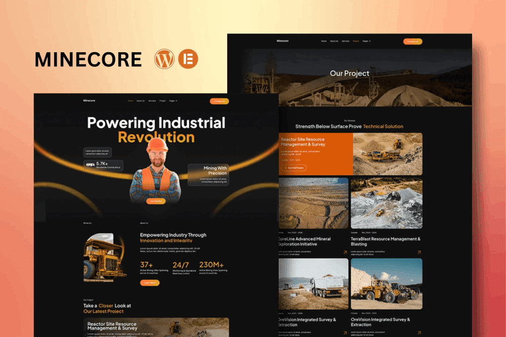 Minecore – Mining & Industry Elementor Template Kit mining Elementor template