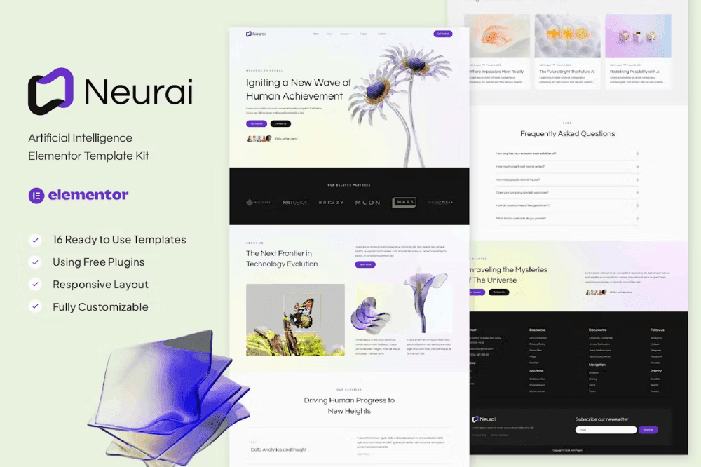 Neurai – Artificial Intelligence Elementor Template Kit AI Elementor template