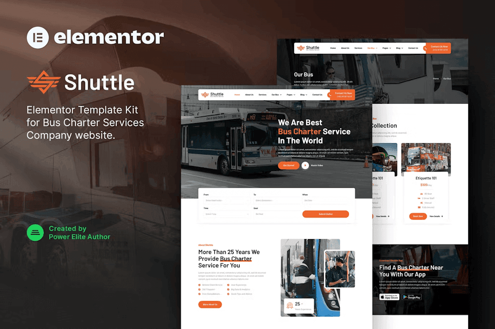 Shuttle – Bus Charter Service & Transport Company Elementor Template Kit bus charter Elementor template