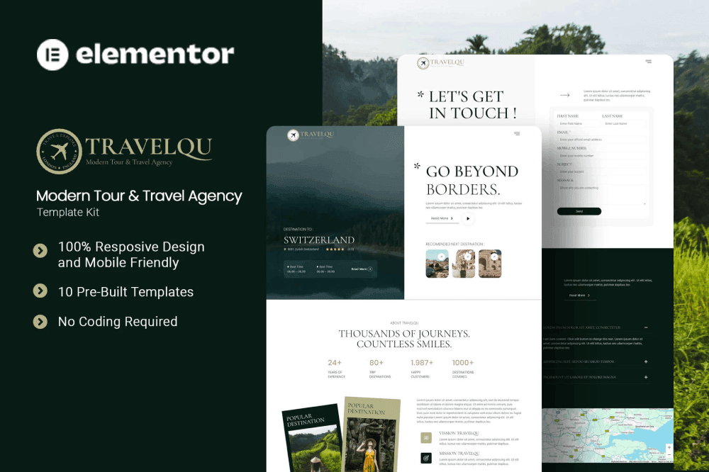 Travelqu – Modern Tour &Travel Agency Elementor Template Kit travel Elementor template
