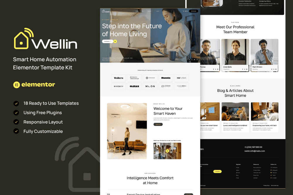 Wellin – Smart Home Automation Elementor Template Kit smart home Elementor template