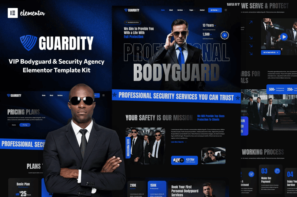 Guardity – VIP Bodyguard & Security Agency Elementor Template Kit security Elementor template