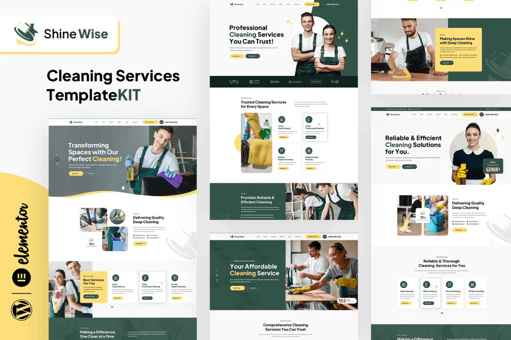 Shinewise – Cleaning Services Elementor Template Kit cleaning service Elementor template