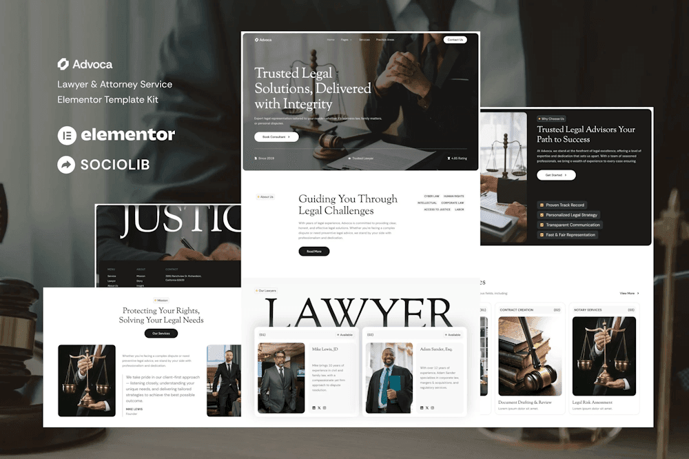 Advoca – Lawyer & Attorney Elementor Template Kit lawyer Elementor template