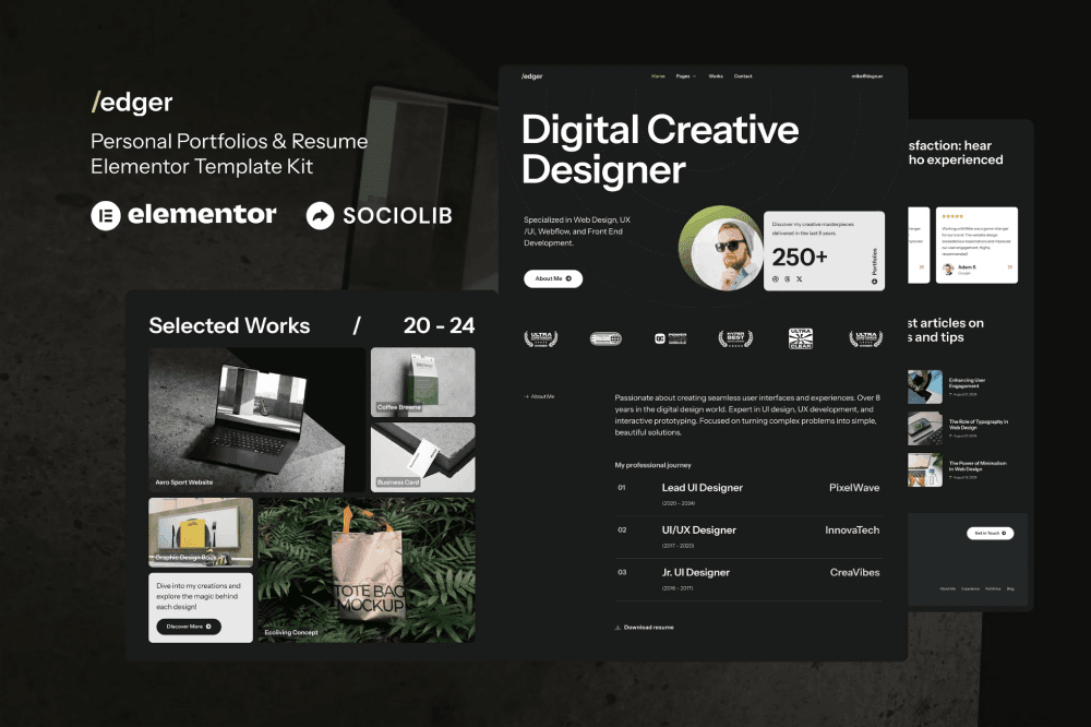 Edger – Personal Portfolios & Resume Elementor Template Kit