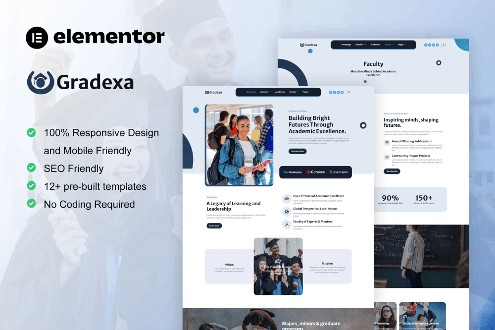 Gradexa – University & School Elementor Pro Template Kit university Elementor template