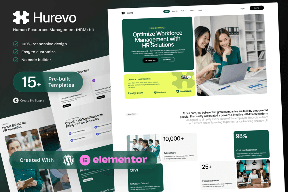 Hurevo – Human Resources Management Platform Elementor Template Kit