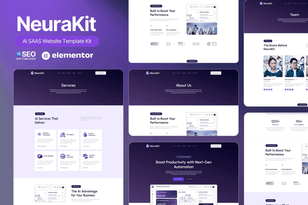 NeuraKit – AI SaaS Elementor Template Kit AI startup Elementor template