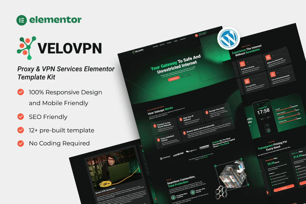 Velovpn – Proxy & VPN Services Elementor Template Kit VPN Elementor template