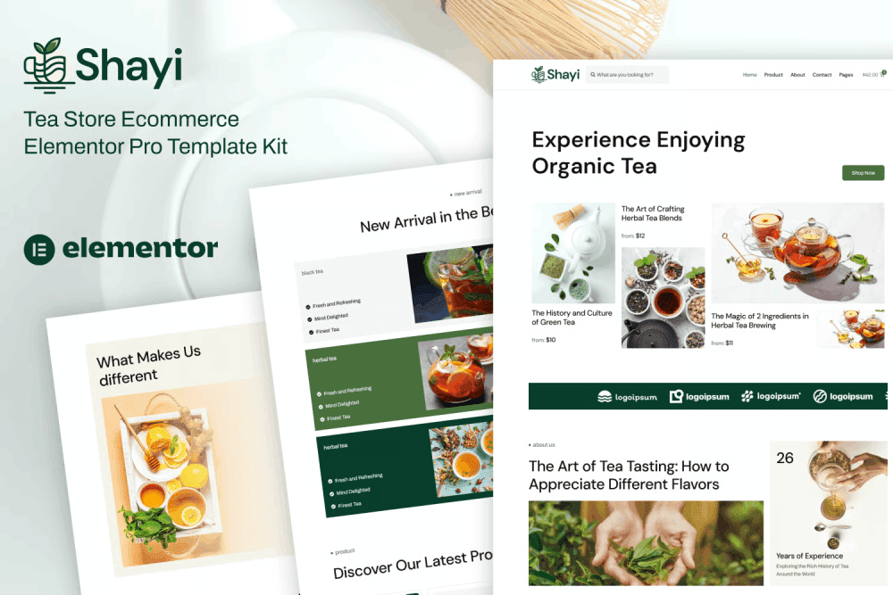 Shayi – Tea Store Ecommerce Elementor Pro Template Kit tea store Elementor template