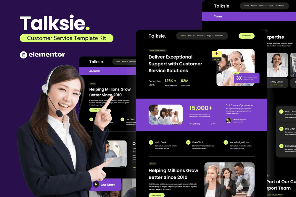 Talksie – Customer Service Website Elementor Template Kit customer service Elementor template