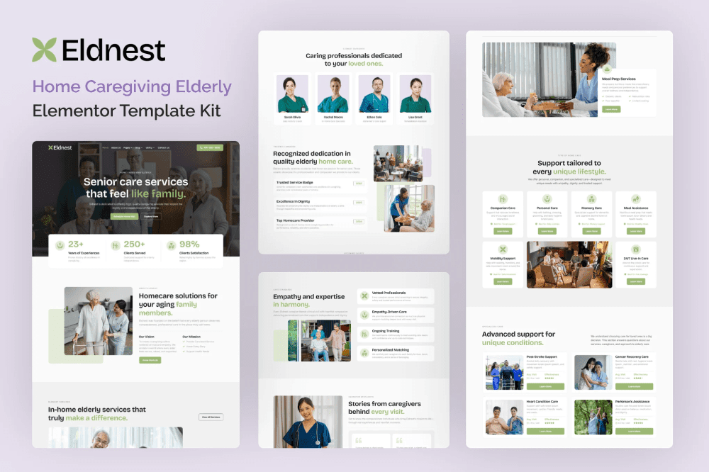 Eldnest – Home Caregiving Elderly Elementor Template Kit