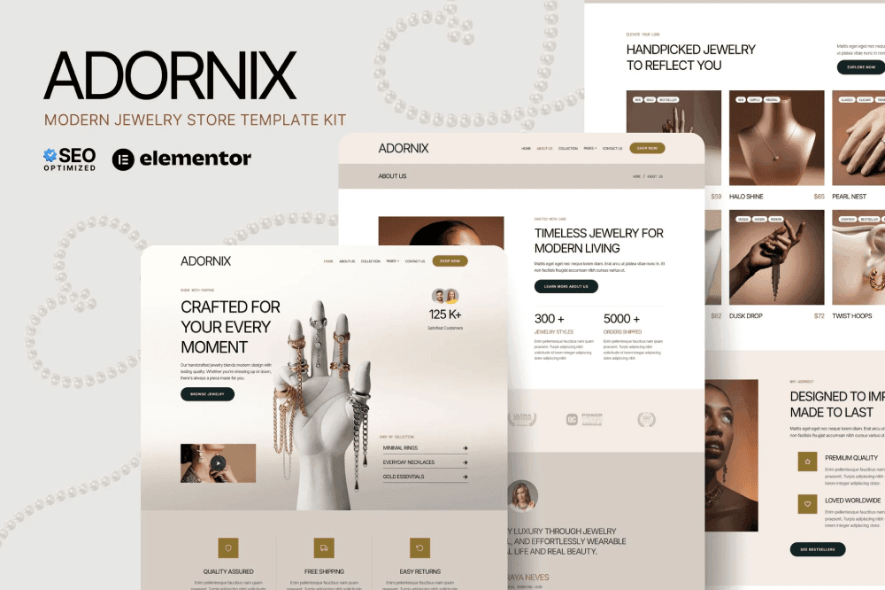 Adornix – Modern Jewelry Store Elementor Template Kit jewelry store Elementor template